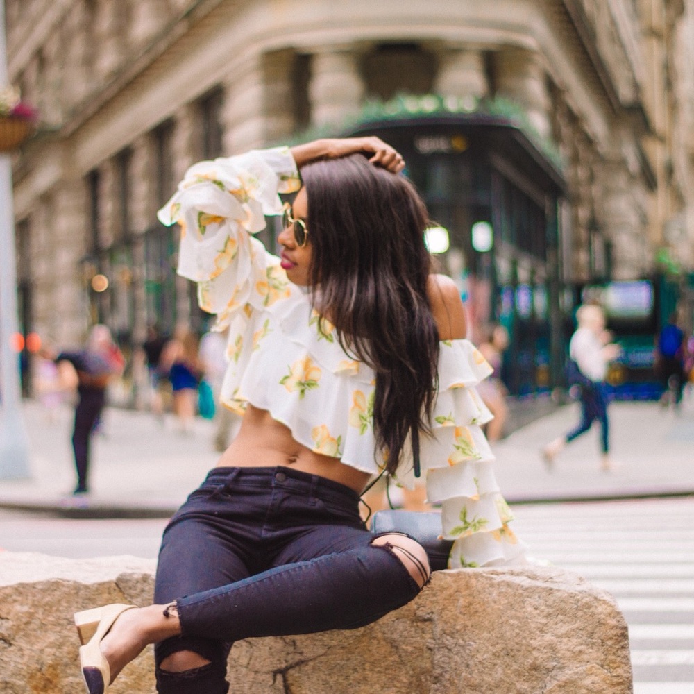 Forever 21 Lemon Print Off The Shoulder Crop Top